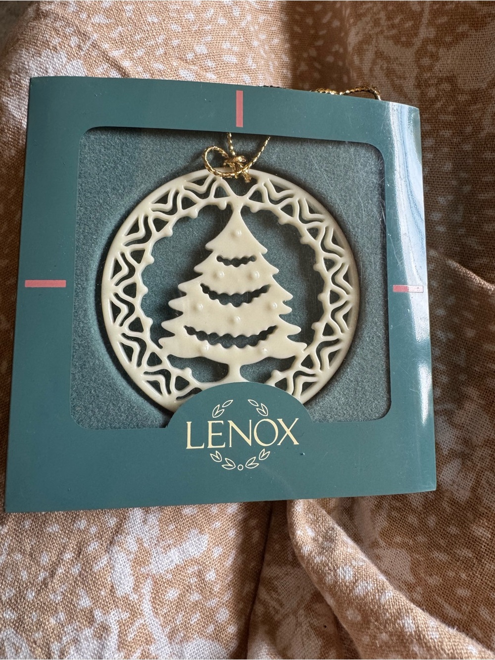 Lenox Ivory Ceramic Cutout Christmas Tree Ornament with Gold Cord